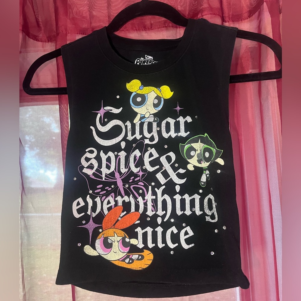 Powerpuff Girls Sparkly Y2K Sleeveless Open Back Top Cartoon Network Size Small